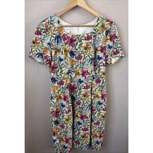 Maggy London Linen Floral Dress Womens 8 Square Neck Summer